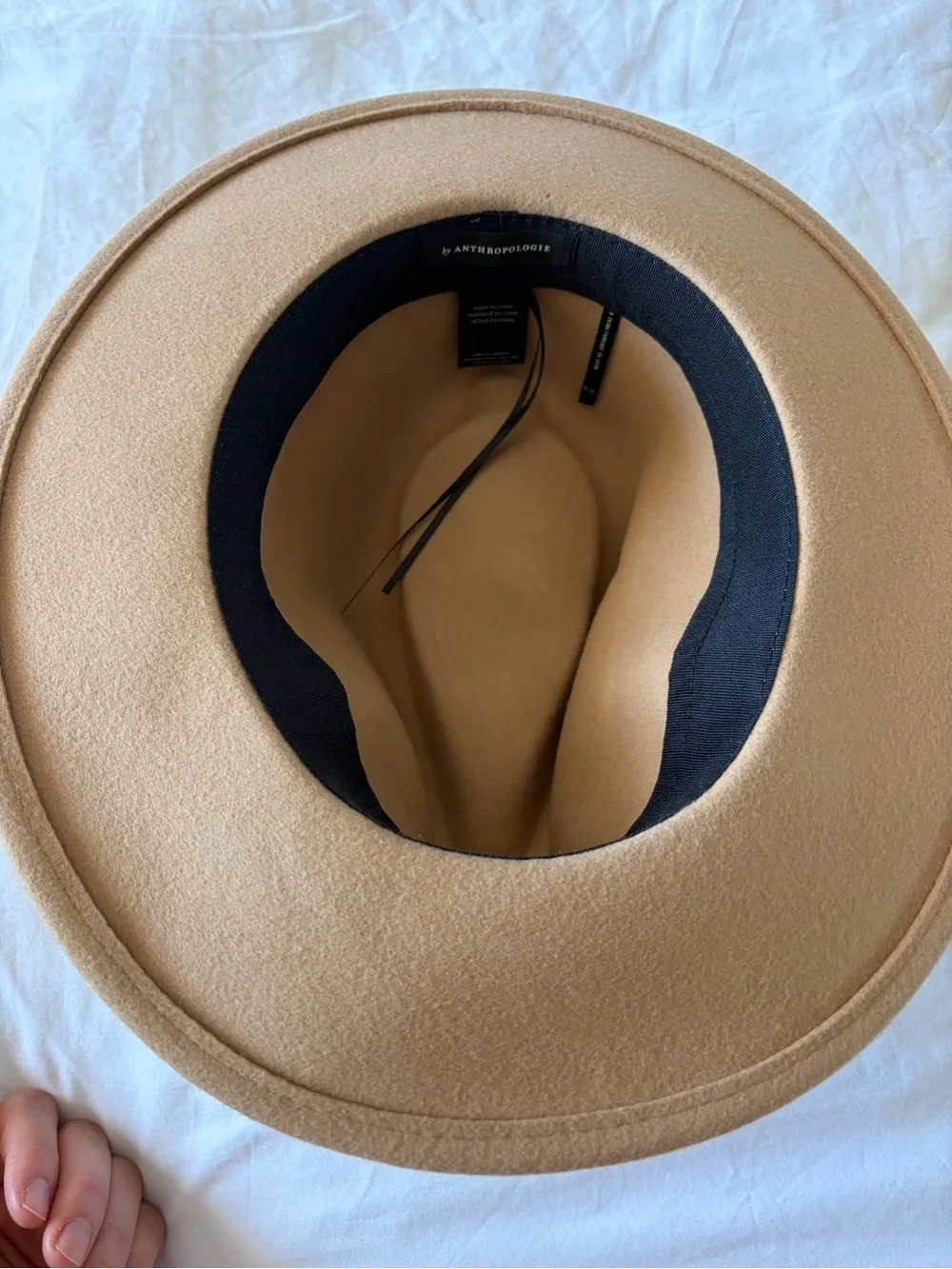 Anthropologie Wide Brim Wool Fedora with Leather Band - Camel